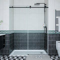 Frameless Shower Door 44–48 inch W× 76 inch H, Sliding Shower Door with Fixed Panel, Round Stainless Steel Track,6mm Tempered Glass, Matte Black, Stainless Steel Shower Door for Bathroom Renovation