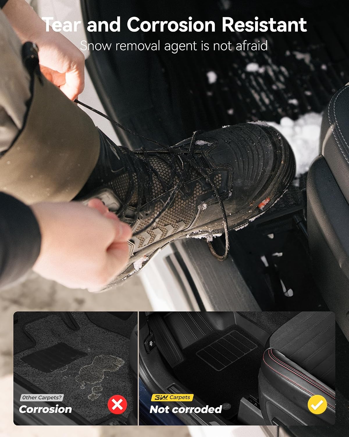 3W Floor Mats with First Row Carpets for Toyota Tacoma 2016-2023, TPE Floor Liner Thickened Carpet with Safety Locks and Driver Heel Pad fit Tacoma Cars Accessory(Only for Double Cab and Automatic)