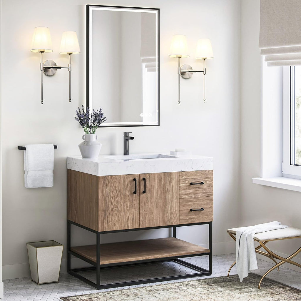 PERMO Industrial Double Sconce Large 2-Lights Wall Sconce with Flared White Textile Lampshade and Brushed Nickel Finished Long Arm for Bathroom Bedroom, Hardwired Wall Sconces