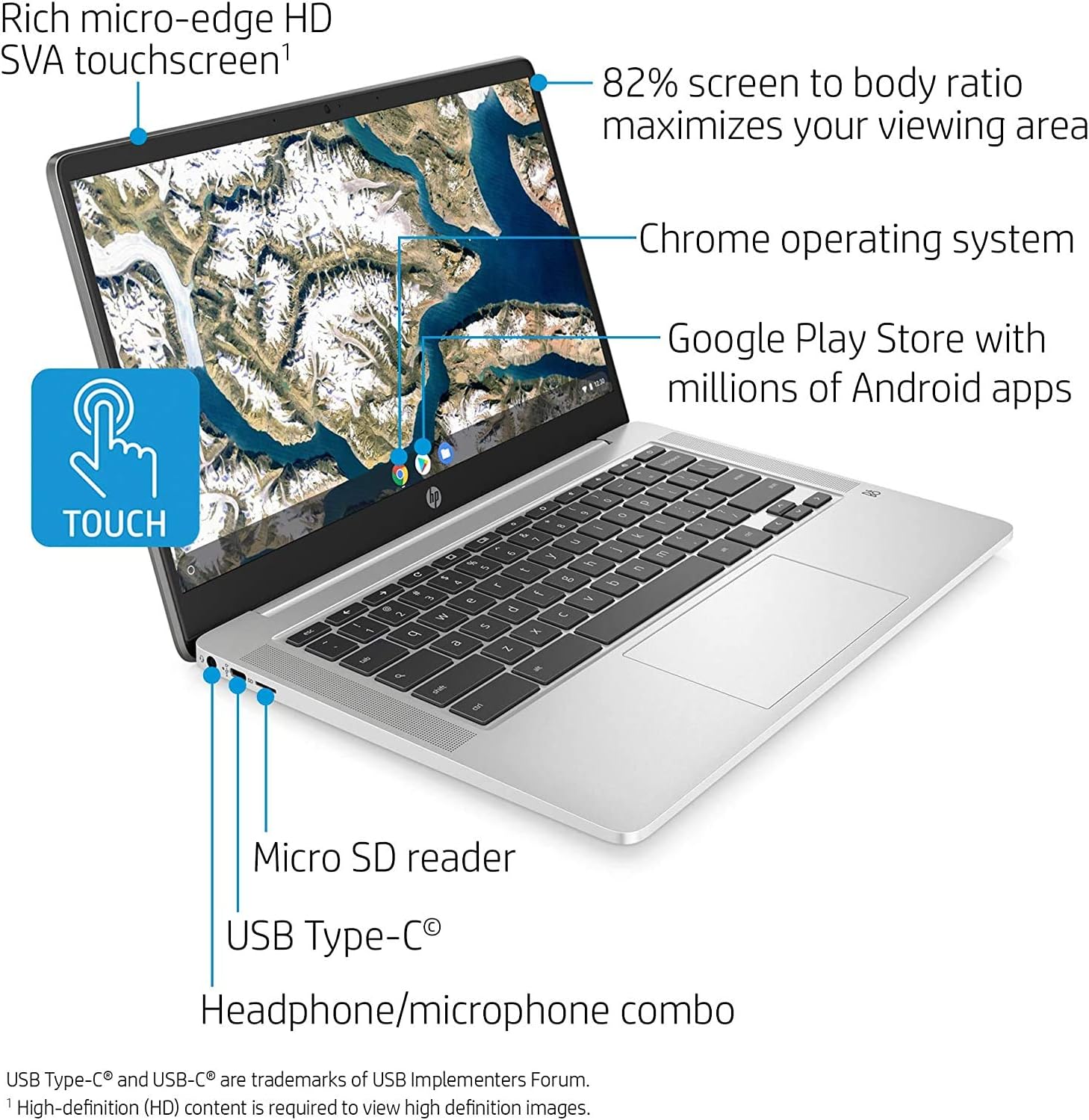 HP Chromebook 14-Inch HD Laptop, Intel Celeron N4000, 4 GB RAM, 32 GB eMMC, Chrome (14a-na0020nr, Ceramic White) (Renewed)