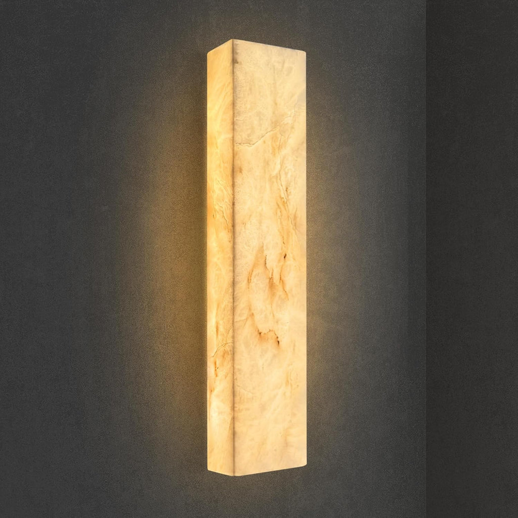 Alabaster Wall Sconces Natural Marble Bathroom Vanity Wall Light Fixture 15.7' Long Marble Wall Sconce Square Alabaster Stone Wall Mount Light Warm Light for Living Room Bedroom Hallway Stairs