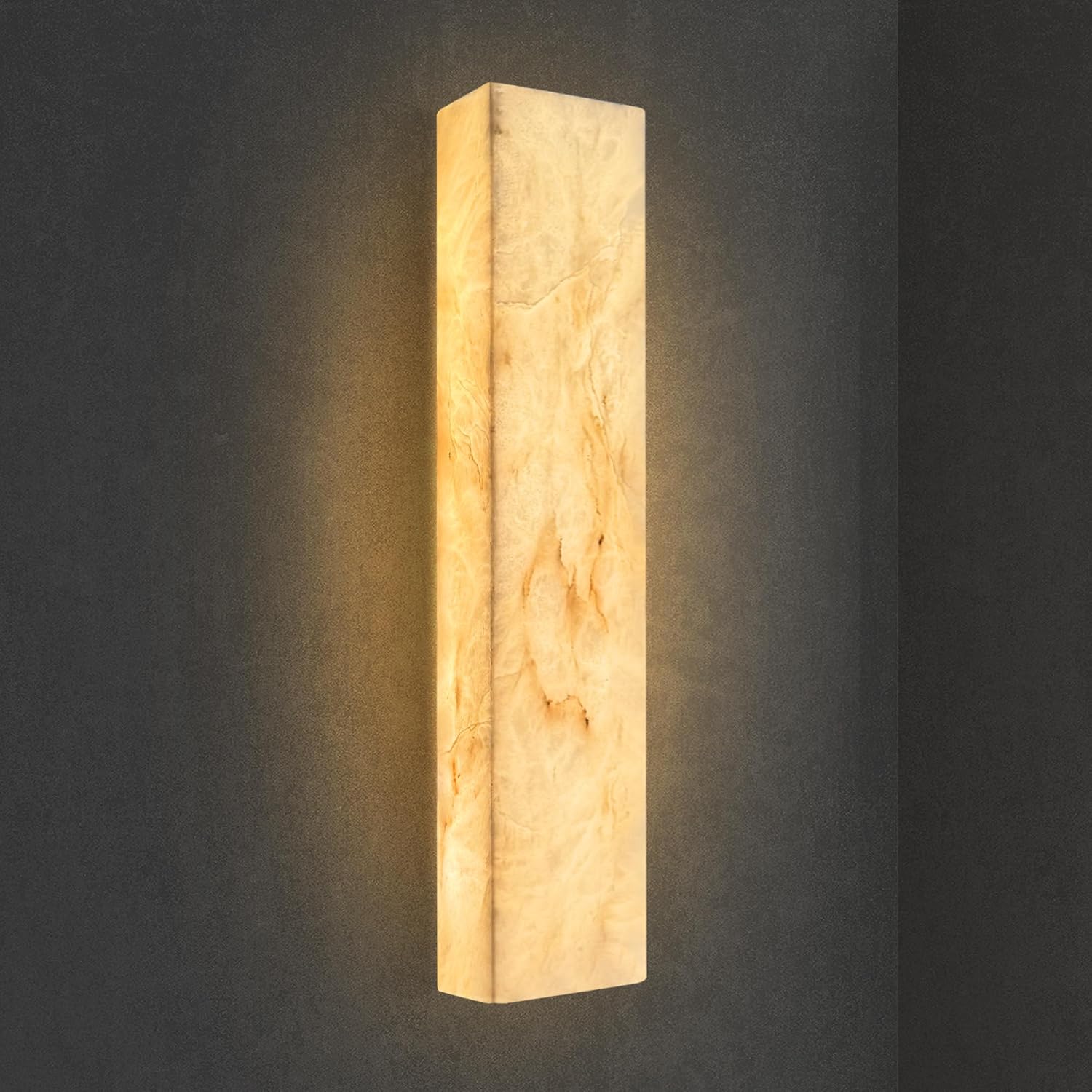 Alabaster Wall Sconces Natural Marble Bathroom Vanity Wall Light Fixture 15.7' Long Marble Wall Sconce Square Alabaster Stone Wall Mount Light Warm Light for Living Room Bedroom Hallway Stairs