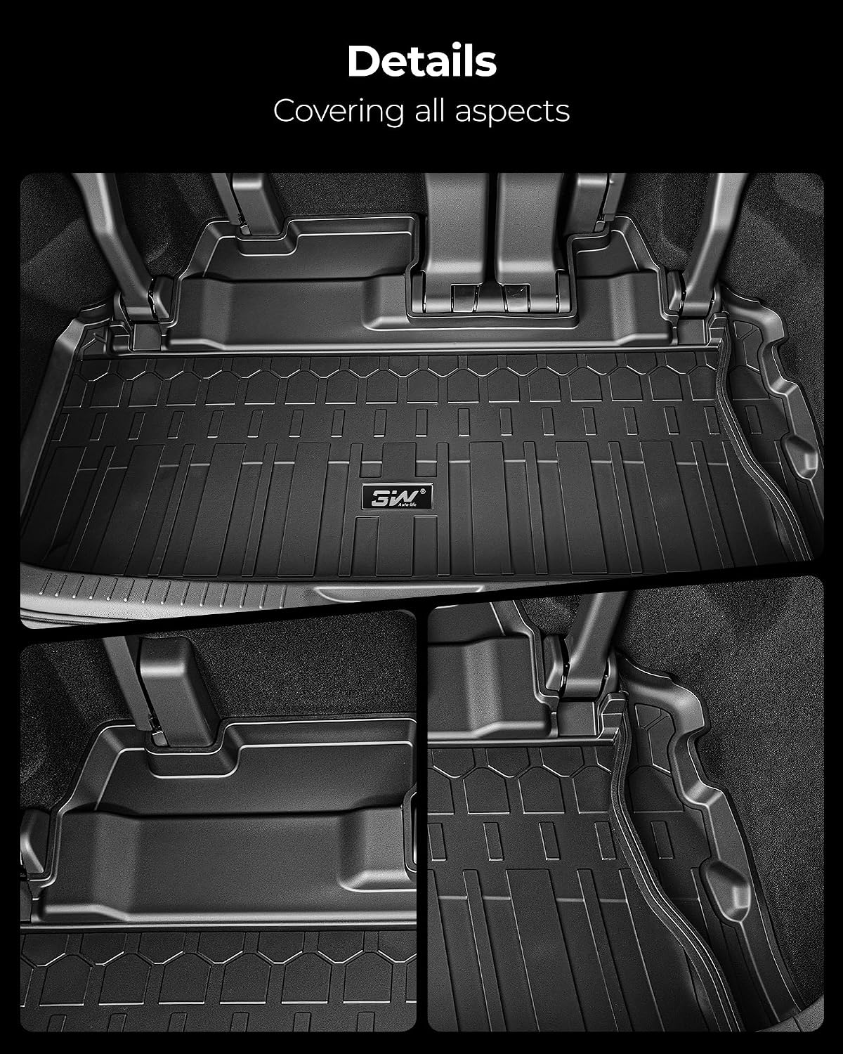3W Floor Mats & Trunk Mat for Toyota Sienna 2021-2026 LE/XLE(Only for 8 Seat), TPE All Weather Custom Fit Floor Liner for Sienna 1st, 2nd and 3rd Row and Cargo Mat, Black
