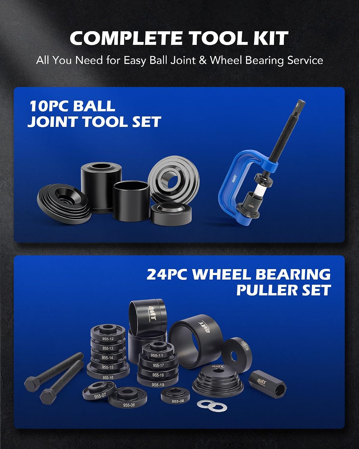 Orion Motor Tech 34pc Ball Joint & Wheel Bearing Press Kit, Front Wheel Drive Bearing Puller Tool Set with Sliding Screws Sleeves, 4-in-1 Ball Joint Press & U Joint Removal Tool Set for 2WD 4WD Car
