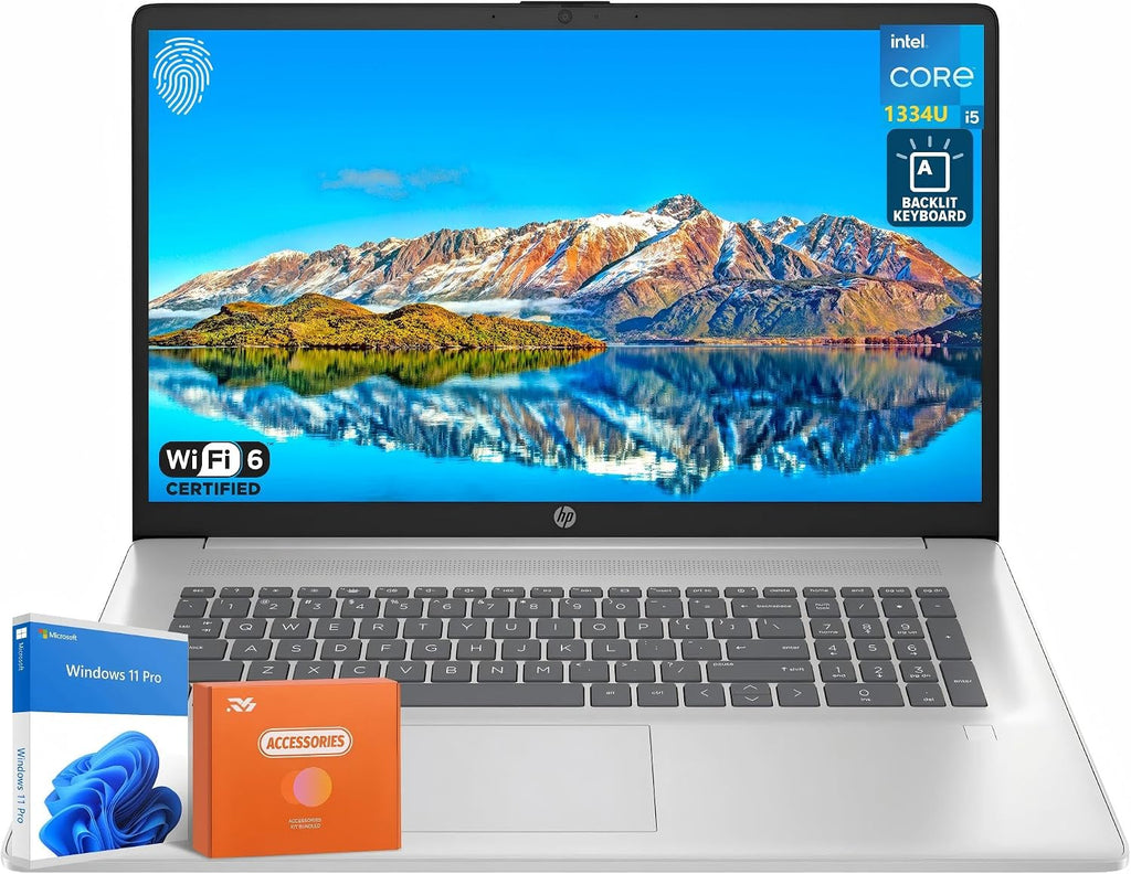 HP 17 Laptop, 17.3' HD+ Display, Intel i5-1334U (10-Core, Up to 4.6GHz), 32 GB RAM, 2 TB SSD, Backlit KB, Fingerprint, Wi-Fi 6, Bluetooth5.4, HD Webcam, Numeric Keypad, Windows 11 Pro, Natural Silver
