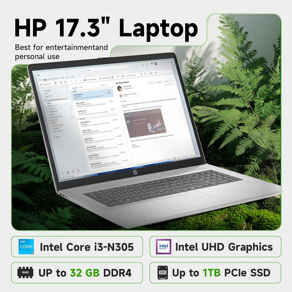 HP 17.3' Laptop for Business & Study, Intel 8-Core i3 Processor, 250 Nits Anti-Glare, Windows 11 Pro, Copilot AI, Wi-Fi 6 & Bluetooth 5.3, Up to 9 Hours Long Battery, Fast Charge,(16GB RAM |1TB SSD)