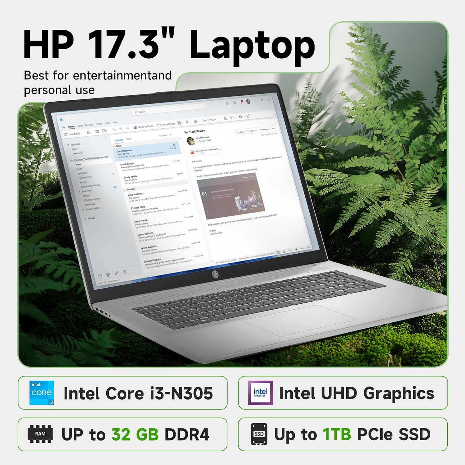 HP 17.3' Laptop for Business & Study, Intel 8-Core i3 Processor, 250 Nits Anti-Glare, Windows 11 Pro, Copilot AI, Wi-Fi 6 & Bluetooth 5.3, Up to 9 Hours Long Battery, Fast Charge,(16GB RAM |1TB SSD)