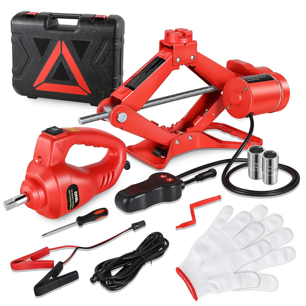 DNA Motoring 3T Portable Electric Scissor Lift Jack Kit - 4.7'' - 13.8''(12-35cm) 12V Lifting Range Electric Car Jack & Impact Wrench for Auto Sedan SUV Repair, TOOLS-00281