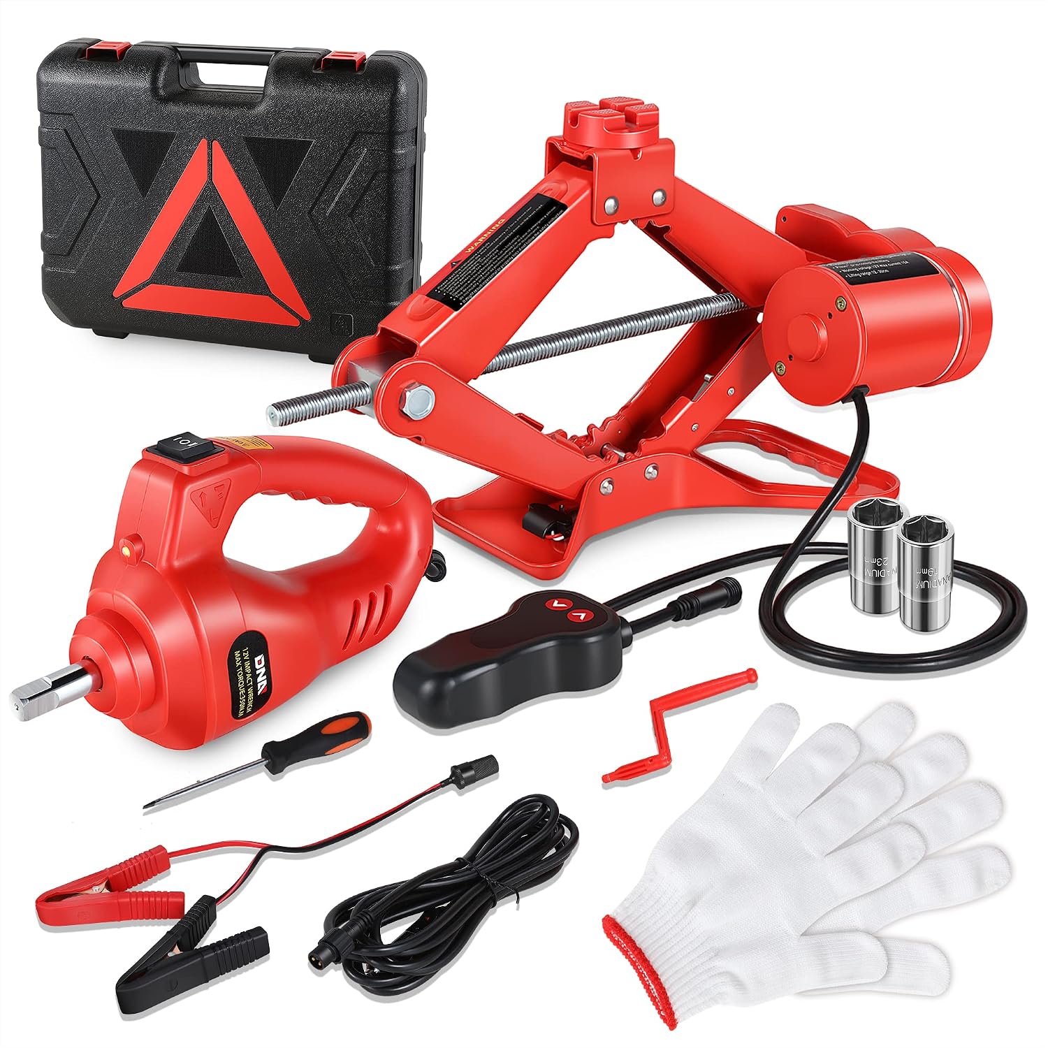 DNA Motoring 3T Portable Electric Scissor Lift Jack Kit - 4.7'' - 13.8''(12-35cm) 12V Lifting Range Electric Car Jack & Impact Wrench for Auto Sedan SUV Repair, TOOLS-00281