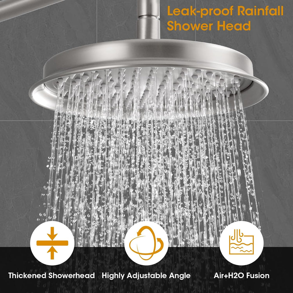 Antique Shower Head with Handheld Spray Combo, Brushed Nickel Rain Shower System with Rough-in Balance Pressure Valve, 9 inch Bathroom Luxury Rain Fall Shower Head Wall Mount Round, (B2312-BN)