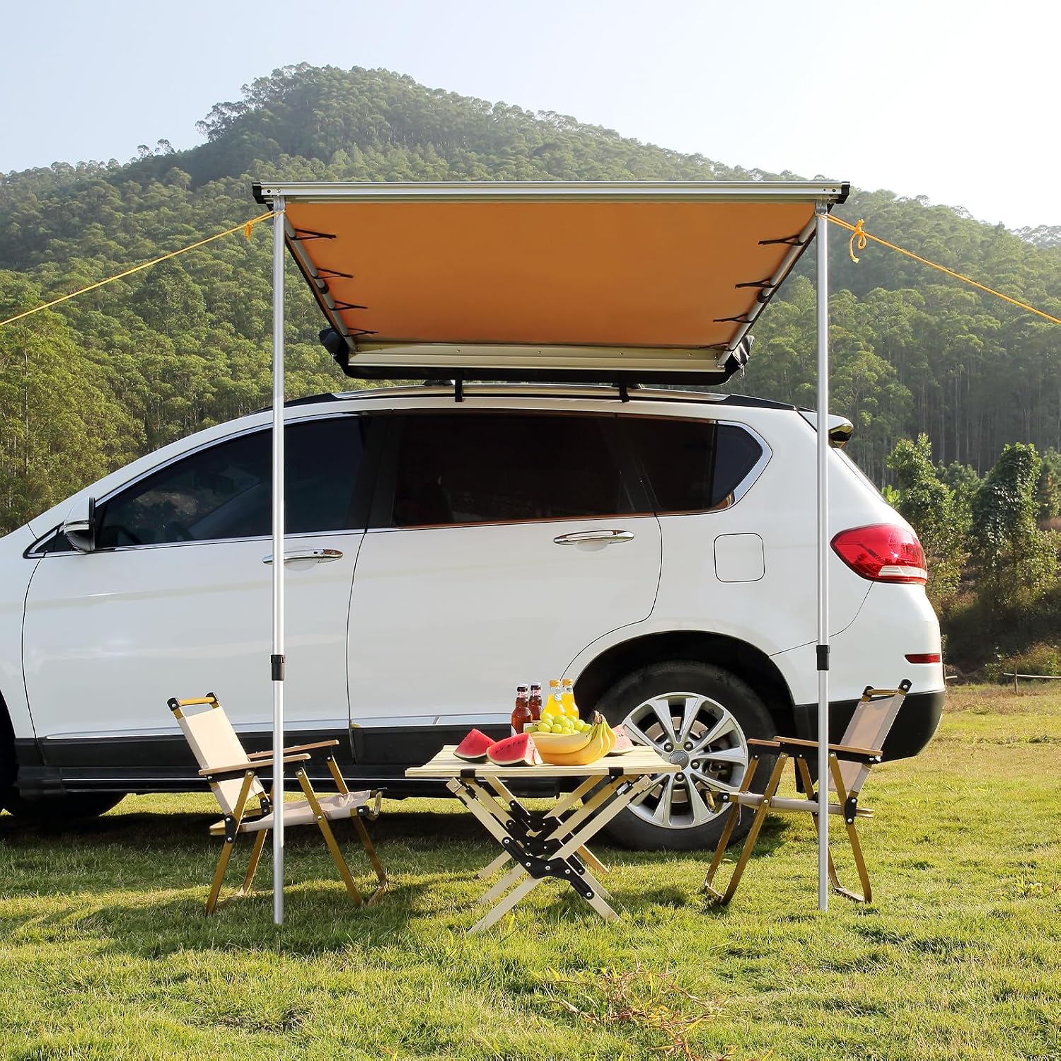 VEVOR Vehicle Awning 4.6'x6.6' Roof Rack Pull-Out Sun Shade UV50+ PU3000mm, Retractable Weatherproof 4x4 Side Awning for SUV Outdoor Camping & Overland (Hardware Included), w/Waterproof Storage Bag