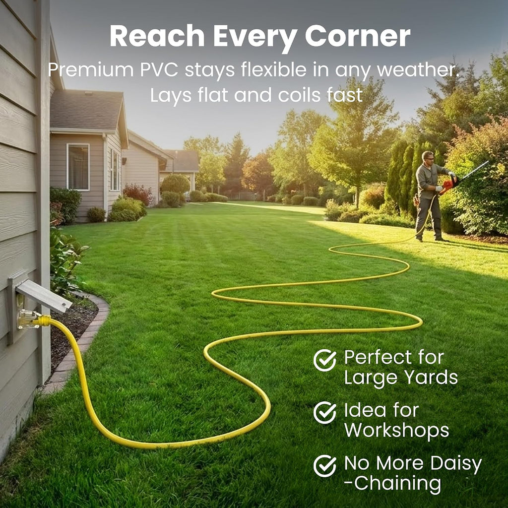 GEARit 100 ft Outdoor Extension Cord 10/3 Gauge SJTW 10 AWG, 3-Prong Heavy Duty Power Cable with Lighted End, 15A 125V 1875W, Waterproof Cord for Tools, Lawn & Garden, Yellow