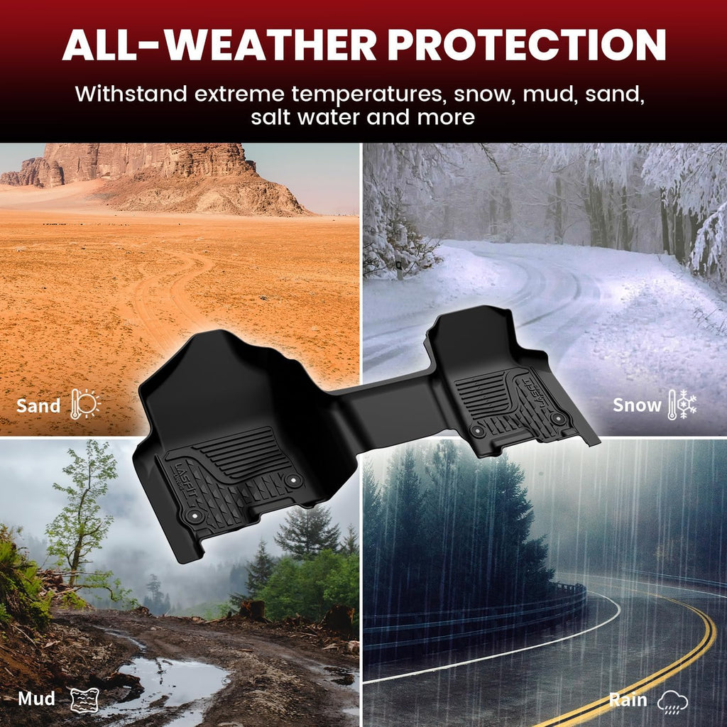 LASFIT Floor Mats for Ram 1500 Crew Cab 2019-2024 Bench Seat (NOT for Bucket/Classic Model/Quad Cab) with Rear Under-Seat Storage 4 Full Size Doors, All Weather TPE Custom Fit 1st & 2nd Row, Black
