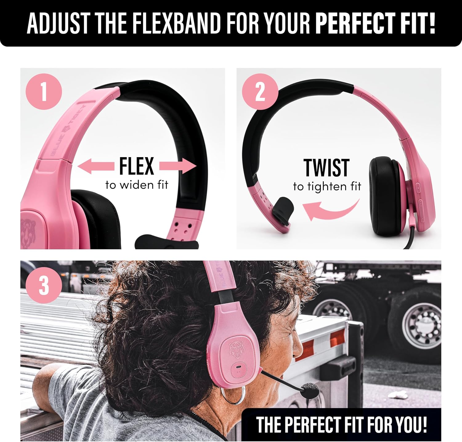 Blue Tiger Storm Rose Gold - Premium Trucker Bluetooth Headset-Wireless Noise Canceling Mono Headset with Mic -High-Fidelity Sound, 30-Hour Talk Time, USB-C Charging - For Truck Drivers, Bluetooth 5.0