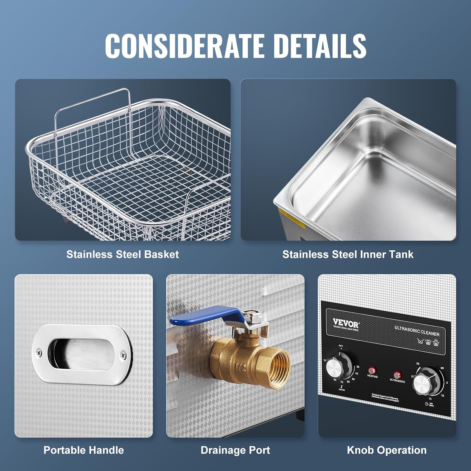 VEVOR 15L Sonic Cleaner with Heater Timer & Basket, Professional Digital Sonic Cavitation Machine, 360W Cleaning Machine for Lab Tools, Metal Parts, Carburetor, Brass, Auto Parts, Engine Parts