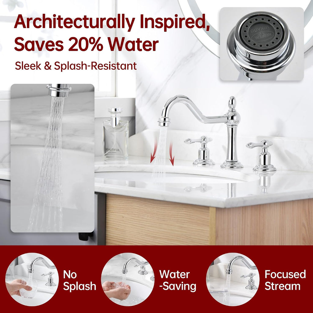 sumerain 8 Inch Widespread Bathroom Sink Faucet Chrome Finish, 2 Handle 3 Hole Vanity Faucet Traditional Style