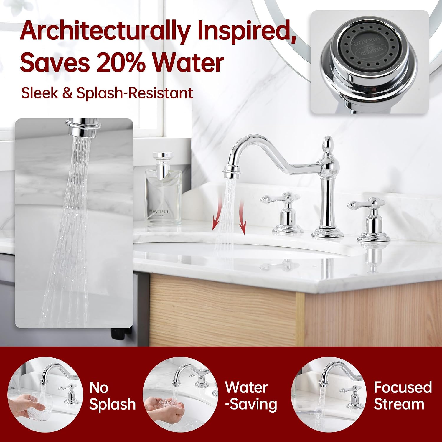 sumerain 8 Inch Widespread Bathroom Sink Faucet Chrome Finish, 2 Handle 3 Hole Vanity Faucet Traditional Style