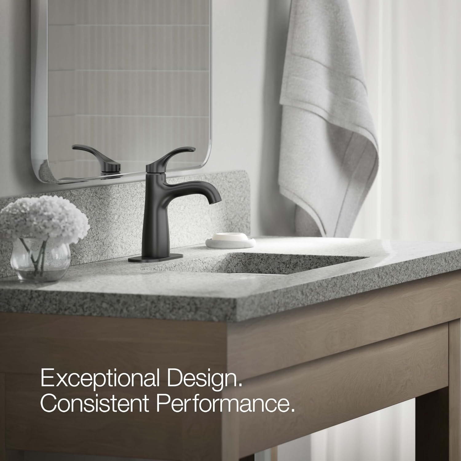 KOHLER K-27389-4K-BL Simplice Single-Handle Bathroom Sink Faucet, 1-Hole, Single-Handle Bathroom Faucets with Clicker Drain, 1.0 GPM, Matte Black