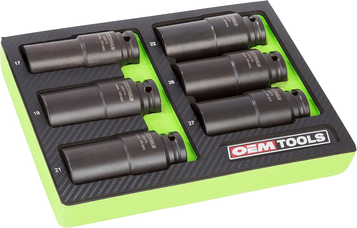 OEMTOOLS 25276 6 Piece Harmonic Balancer Puller Socket Set, Crankshaft Bolt Removal Tool Heavy Duty Impact Sockets, Harmonic Balancer Socket 17mm -27 mm, Chrome Moly Steel, 1/2' Drive