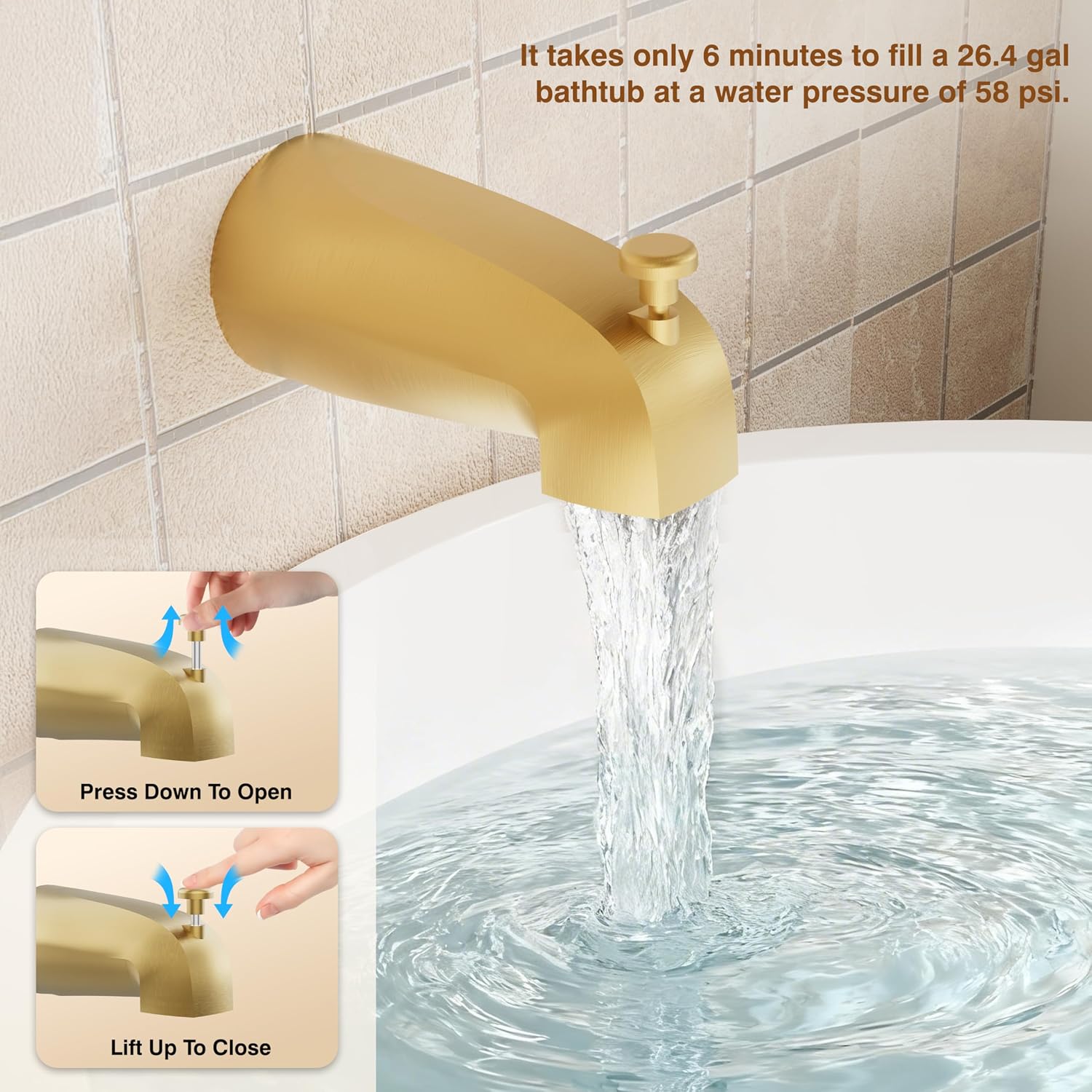 Tub Shower Faucet, Gold Shower Faucet Set with 6-Inch All-Metal Rainfall Showerhead and Bathtub Spout, Single-Handle Tub Shower-Trim Kit Included Valve, Brushed Gold