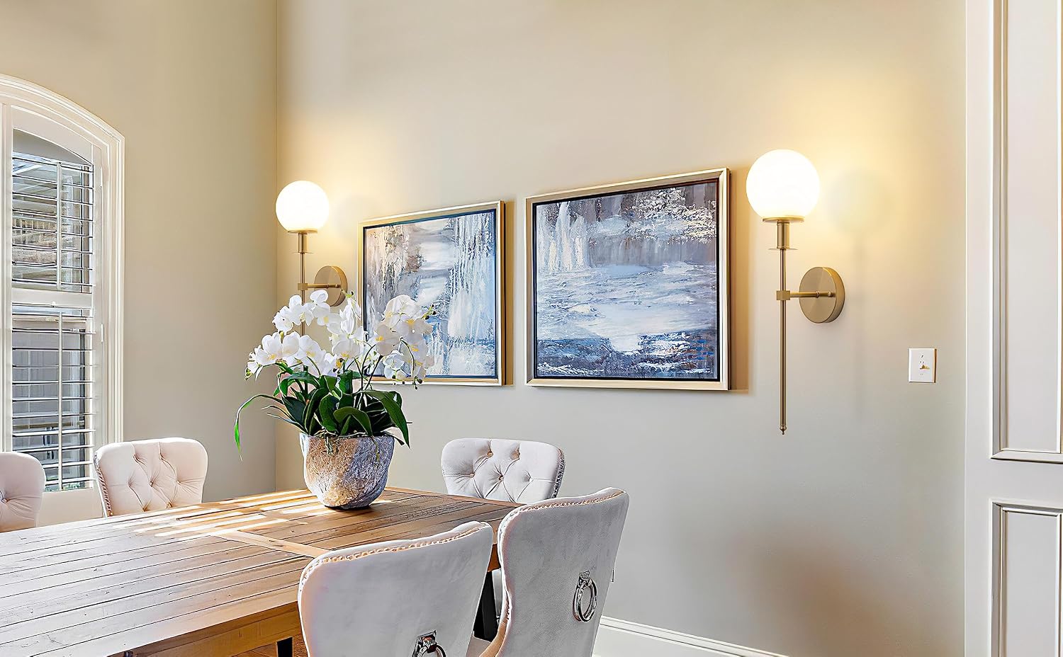 Wall Sconces Set of 2, Modern Globe Glass Shade, not Hardwired Brass Fixture Lighting (Gold-06)
