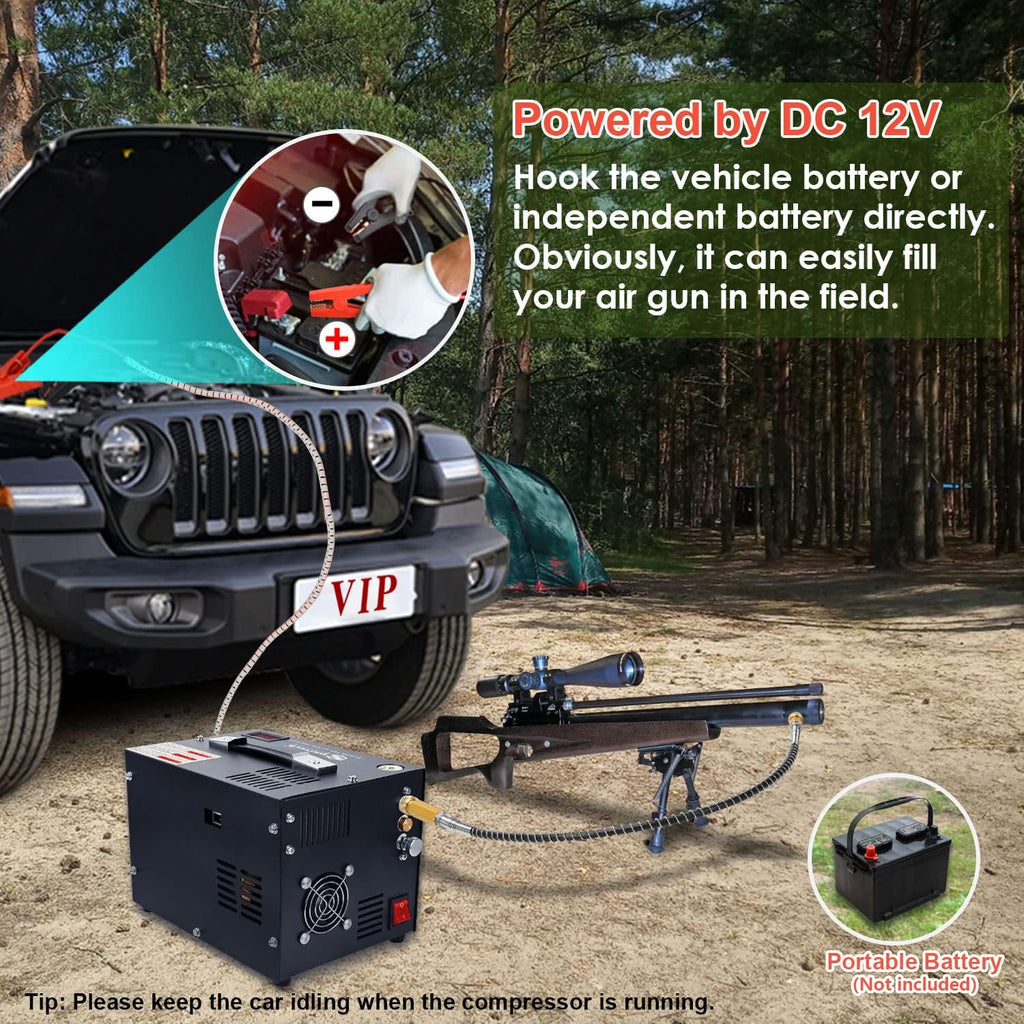 PCP Air Compressor,Built-in Power Converter,Portable 4500Psi/30Mpa,Water/Oil-Free,PCP Paintball Tank Air Pump, Powered by 12V Car DC or Home 110V AC with Oil-Moisture Filter