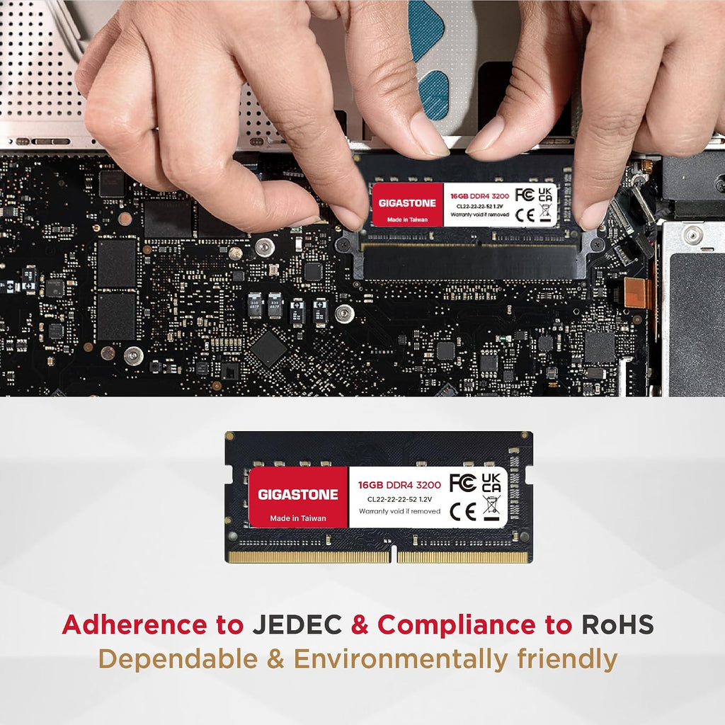 【DDR4 RAM Laptop Only】 GIGASTONE 32GB Kit (2x16GB) DDR4 3200MHz (2933MHz or 2666MHz) PC4-25600 (PC4-23400, 21300) CL22 1.2V SODIMM 260 Pin Unbuffered Non ECC High Performance Notebook Memory Upgrade