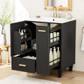 24-inch Bathroom Vanity with Sink Combo, Free-Standing Single Storage Cabinet with Door Shelf, 2-Tier Pull-Out Basket, and Deep Drawer, Wood Vanity with Ceramic Basin for Bathroom (Black)