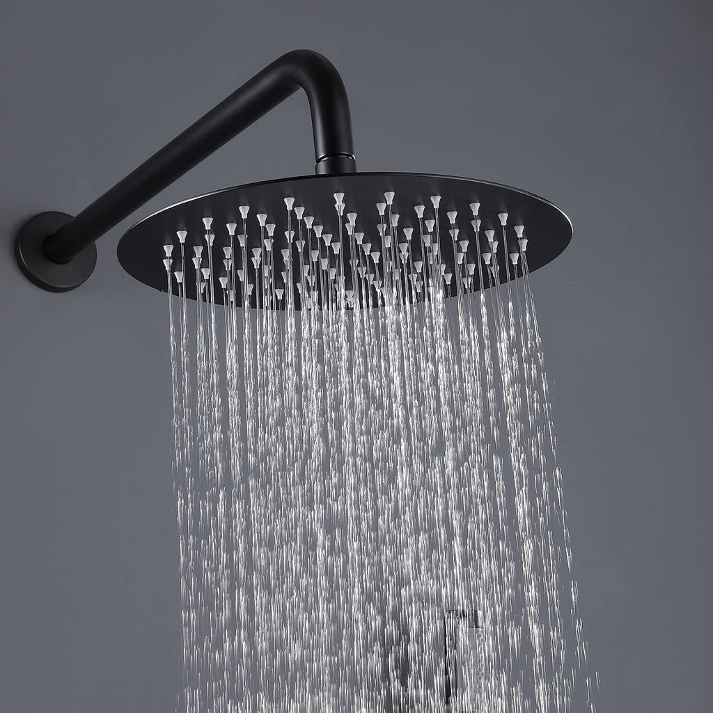 RBROHANT Black Shower Faucet Set Brass Shower System, 10 Inch High Pressure Round Rain Shower Head with Handheld Spray, Wall Mounted, Rough-in Valve Included, Matte Black, RCS81010MB