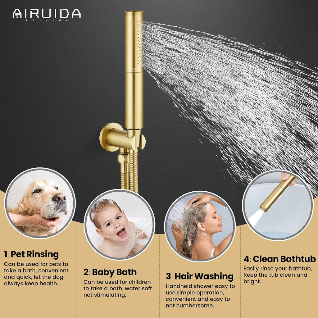 Airuida Shower Faucet Set, Bathtub Faucet Set with 12 Inch Rain Shower Head and Valve,2 Functions Tub Shower Faucet Set for Bathroom-Brushed Gold