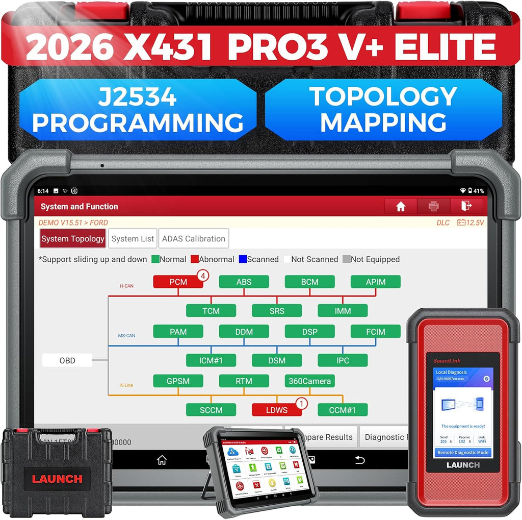 Launch X431 PRO3 V+ Elite, 2026 SmartlinkC 2.0 Bidirectional Scan Tool with J2534 Portocol, HD Trucks Scanner, 10.1 inch, Topology Map, 60+Service, Online Code, CANFD/DoIP/D-PDU, FCA, 2 Yrs Update