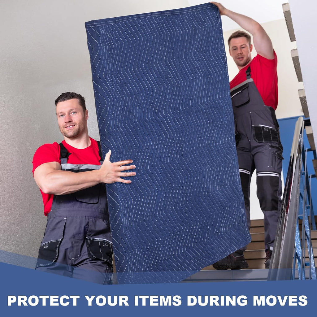 Peryiter 8 Pack 96'' x 80'' Extra Large Moving Blankets 4.4 lb Heavy Duty Moving Pads and Packing Blankets Thick Quilted Shipping Furniture Pads for Furniture Artwork Floor (Blue)