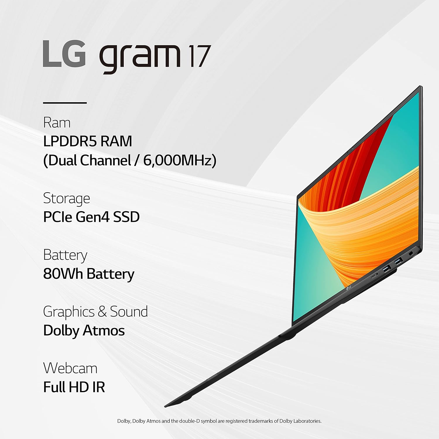 LG gram 17' Lightweight Laptop, Intel 13th Gen Core i7 Evo Platform, Windows 11 Home, 16GB RAM, 1TB SSD, Black