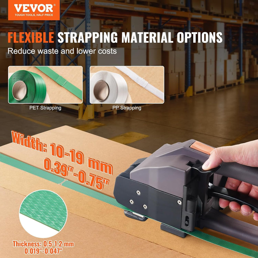 VEVOR Electric Strapping Machine, for 0.39'-0.75' PP PET Straps, Portable Electric Banding Tool with Digital Display, 2 x 4000mAh Battery Powered Automatic Strapping Tool for Packaging Box Pallet