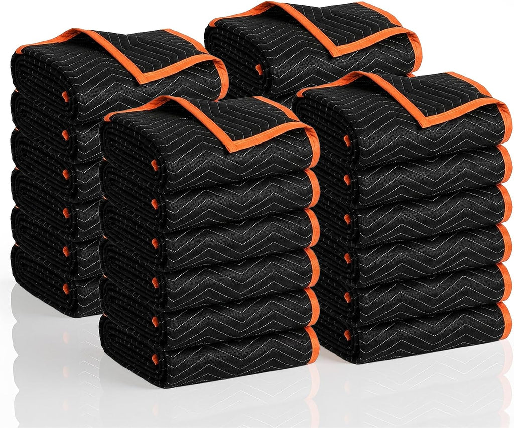 ZENY Padded Moving Blankets 6/12/18 Pack, Heavy Duty Packing Blankets Black, 72''x40'' Furniture Moving Pads for Shipping Packing Storage (24)