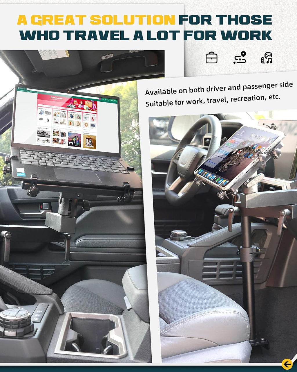 Trumgeta Truck Laptop Mount Fit for 2024 2025 2026 Toyota Tacoma No-Drill Vehicle Laptop Computer Tablet Holder Stand Up to 17' for Passenger Seat