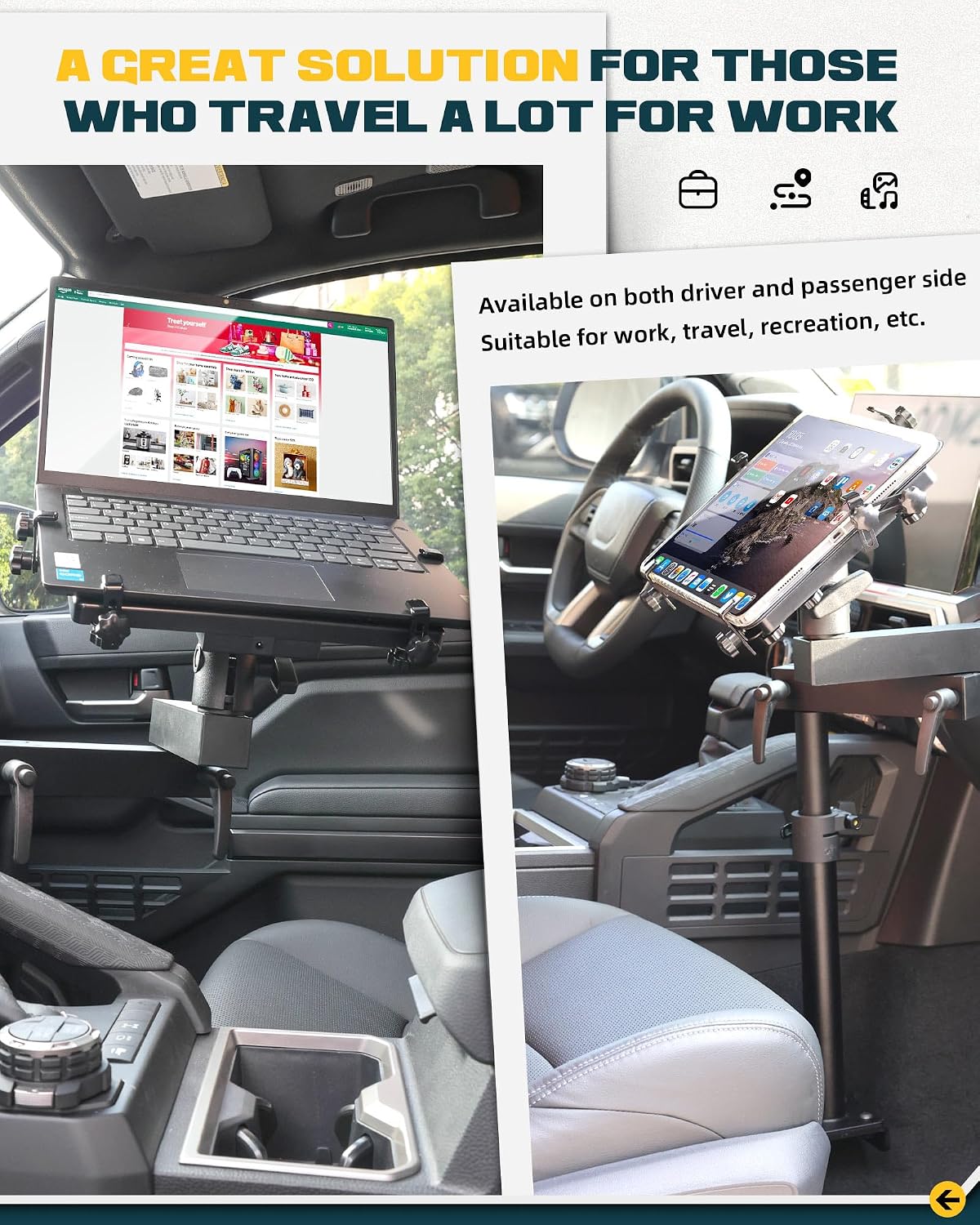 Trumgeta Truck Laptop Mount Fit for 2024 2025 2026 Toyota Tacoma No-Drill Vehicle Laptop Computer Tablet Holder Stand Up to 17' for Passenger Seat
