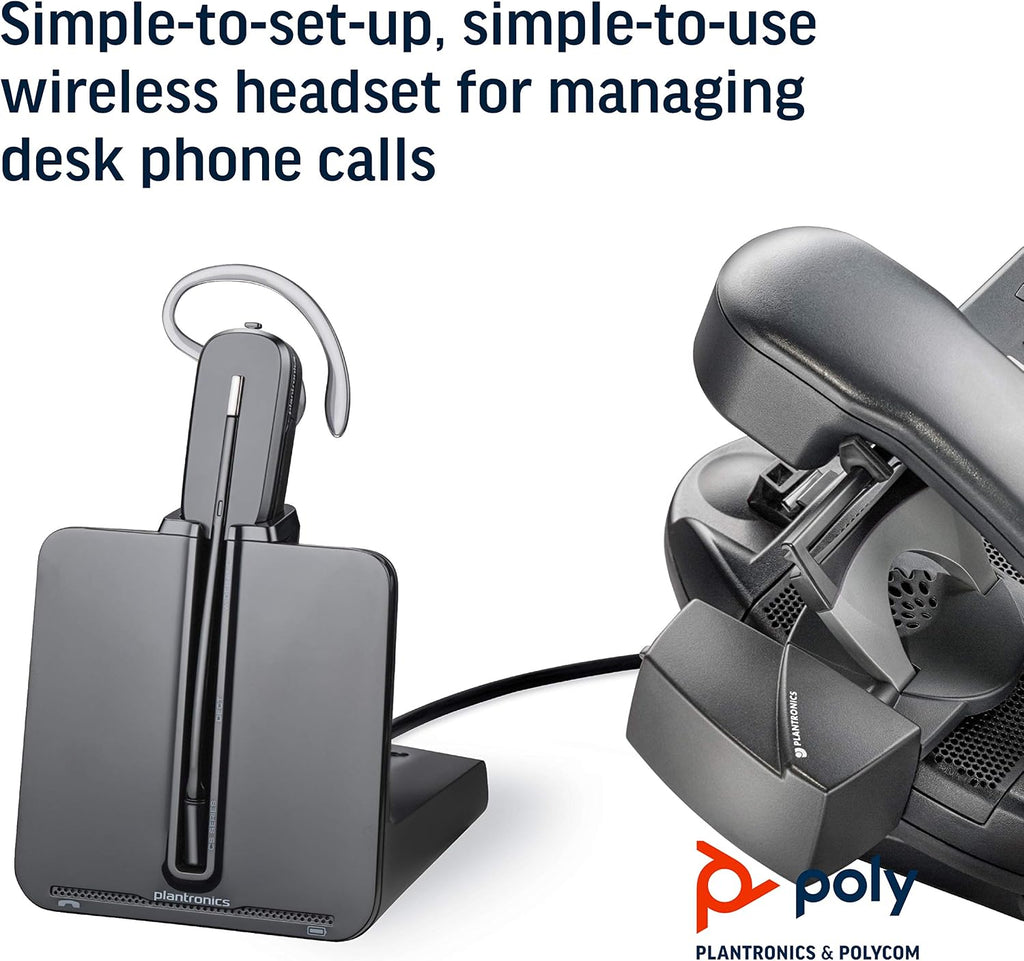 Plantronics - CS540 Wireless DECT Headset (Poly) - Single Ear (Mono) Convertible (3 Wearing Styles) - Connects to Desk Phone - Noise Canceling Microphone