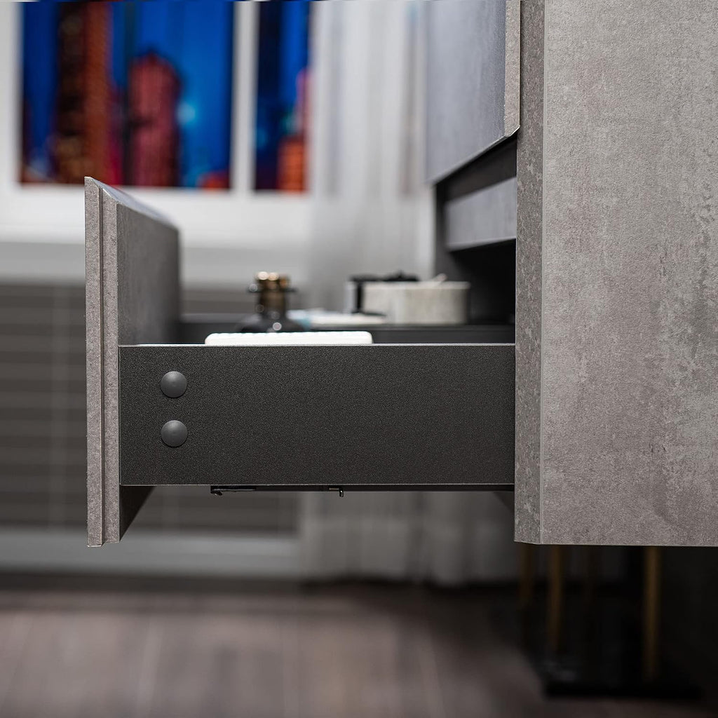 WOODBRIDGE 24 in. W x 19 in. D Wall Mounted Floating Bathroom Vanity in Gray with Quartz Sand Composite Vanity Top in Matte Black