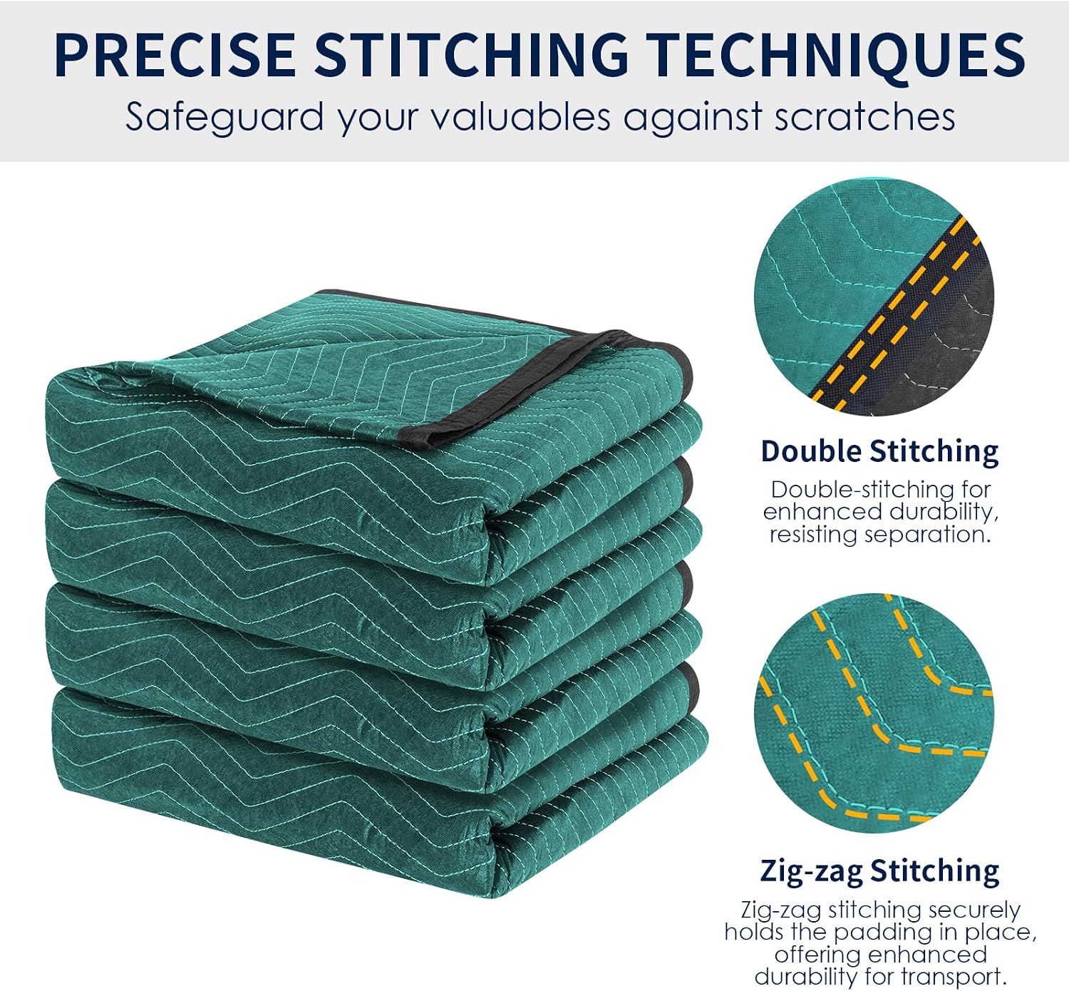Moving Blankets 4 Pack, Double Extra Large 144'x80' Heavy Duty Quilted Packing Blankets for Moving, Shipping & Storage, Professional Furniture Pads -Green & Gray