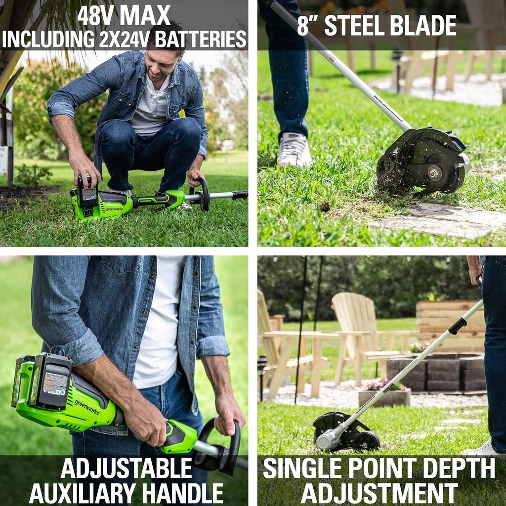 Greenworks 48V (24V x 2) 8-Inch Brushless Edger, (2) 4Ah Batteries and 4A Dual Port Charger Included, ED48L4410