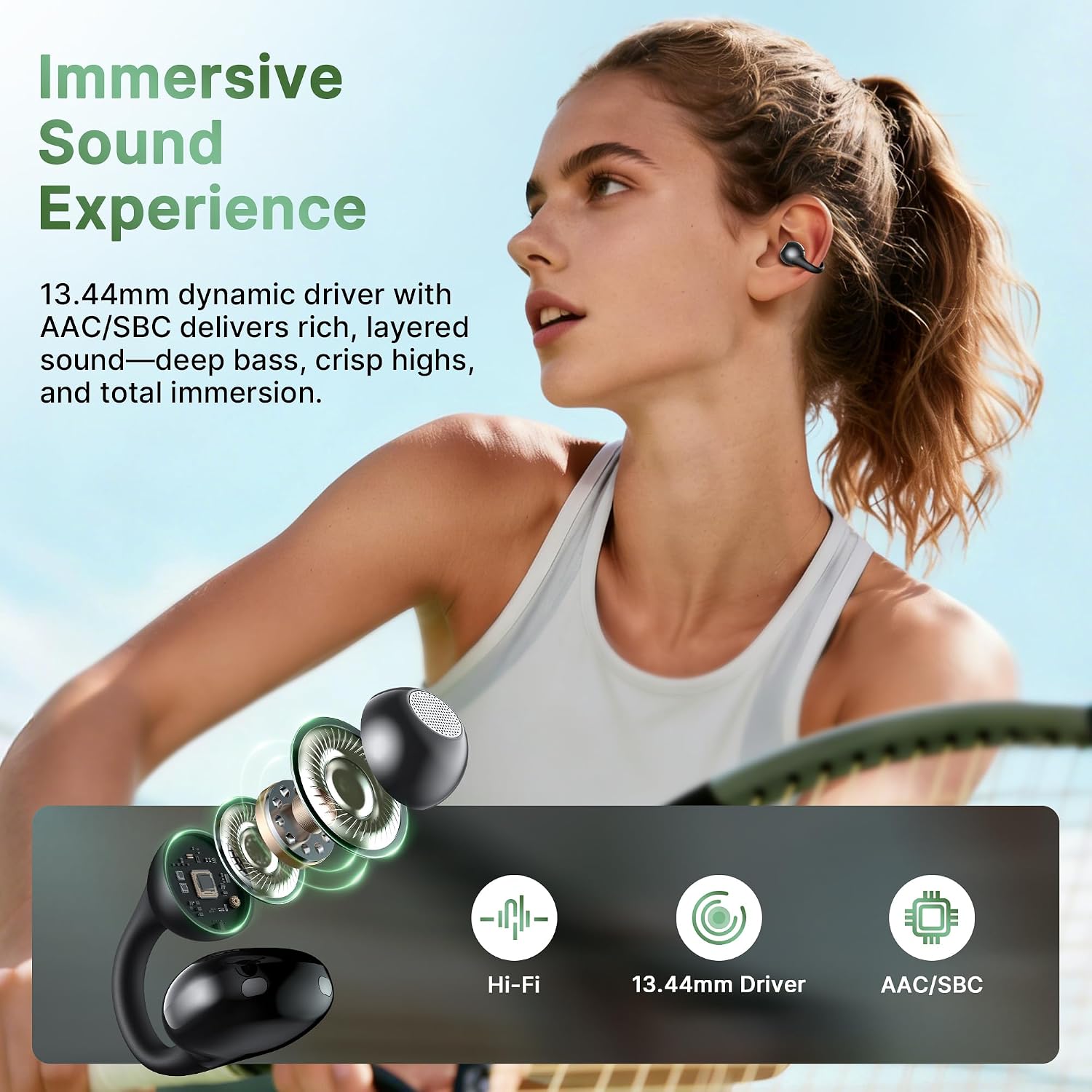 Open Ear Earbuds, Wireless Earbuds, Bluetooth 5.4 Headphones with ENC Clear Call, 60H Playtime, IPX7 Waterproof, Lightweight Comfort, Clip On Earbuds for Workout/Running, Black