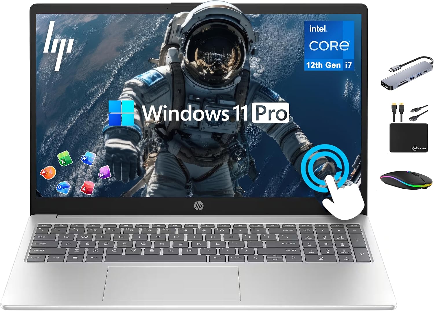 HP 15.6 FHD IPS Touchscreen Pavilion Laptop, Computer, 10-Core Intel i7 Processor, 64GB RAM, 1.5TB Storage (1TB SSD + 500GB Ext), Wi-Fi 6E, Windows 11 Pro+Lifetime Microsoft Office, MarxsolAccessory