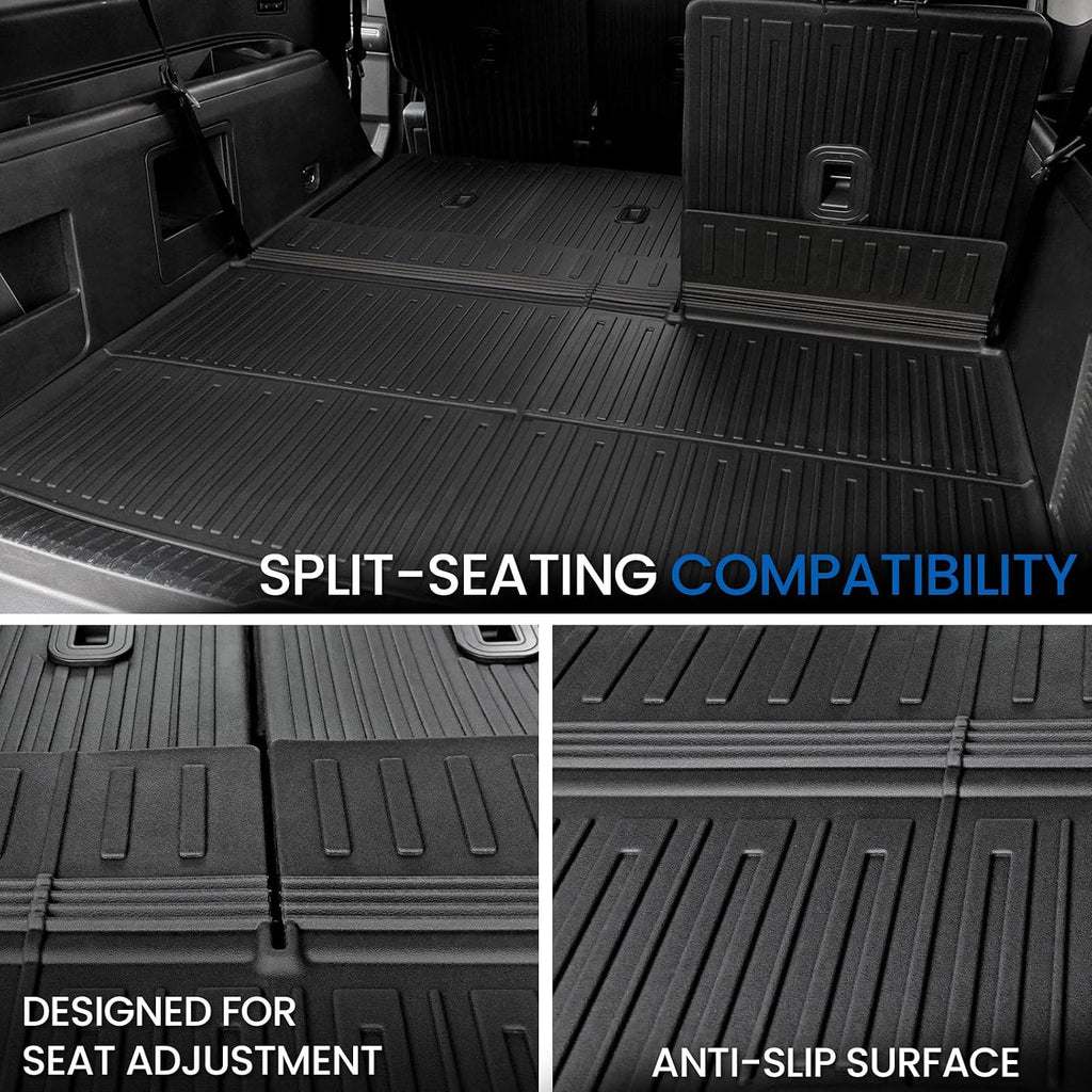 Floor Mats Cargo Mat Set for 2018-2024 Ford Expedition Max 8 Seats Bench Seat, Extra Sub-Trunk Mat and Door Sill Guards, All Weather TPE Cargo Liner Trunk Lower Mat Accessories