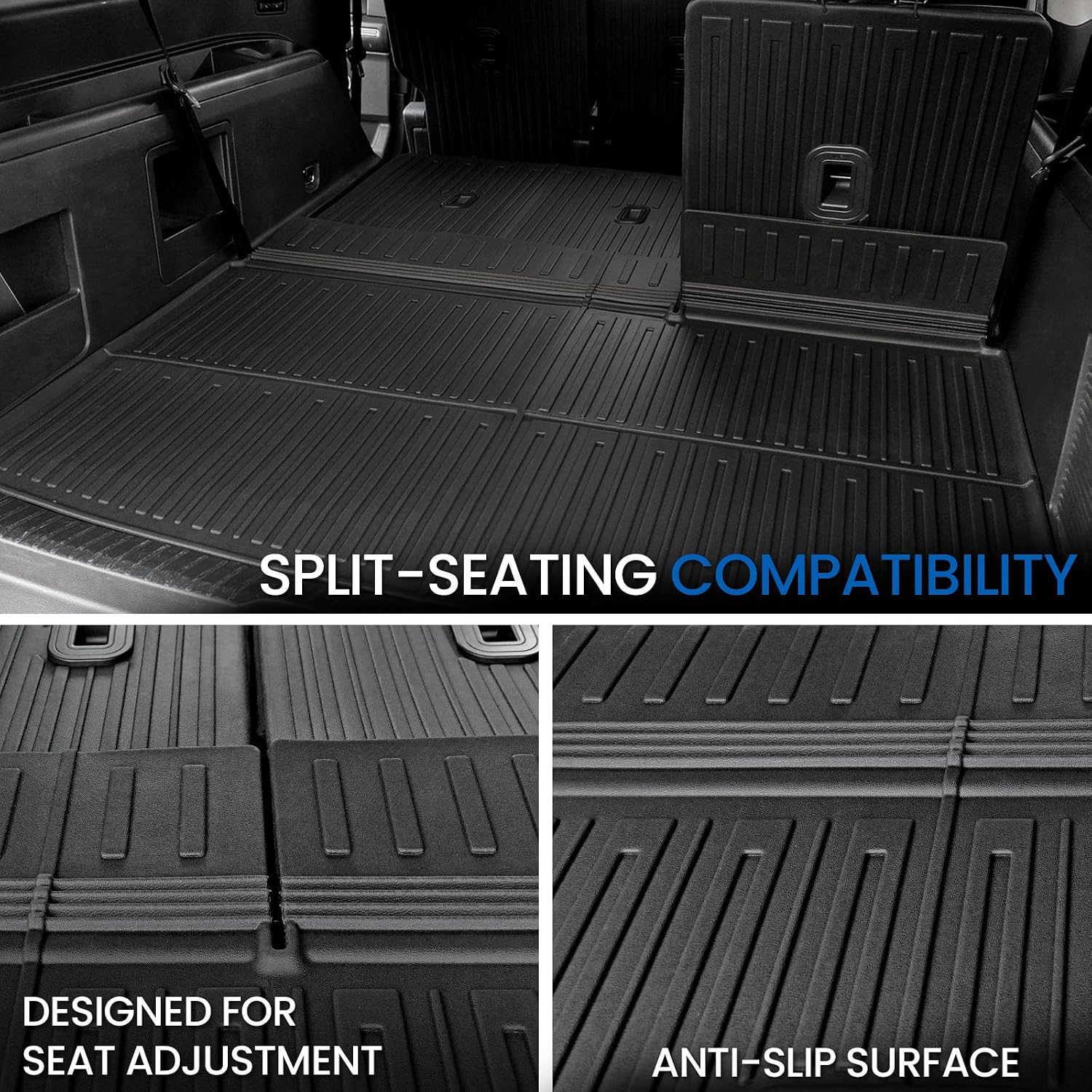 Floor Mats Cargo Mat Set for 2018-2024 Ford Expedition Max 8 Seats Bench Seat, Extra Sub-Trunk Mat and Door Sill Guards, All Weather TPE Cargo Liner Trunk Lower Mat Accessories