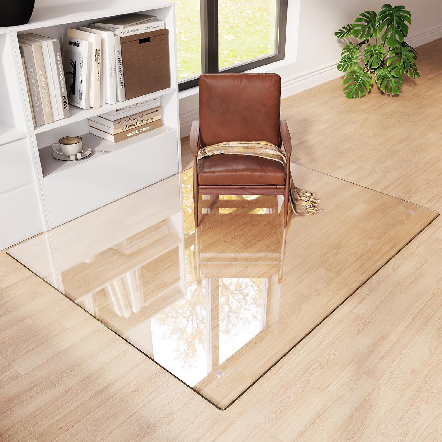 Tempered Glass Chair Mat 60'x48' – Ultra-Clear Office Chair Mat for Hardwood Floors & Low-Pile Carpets – Heavy-Duty 0.2' Scratch-Resistant Surface with Non-Slip Pads – Supports 1,000 lbs
