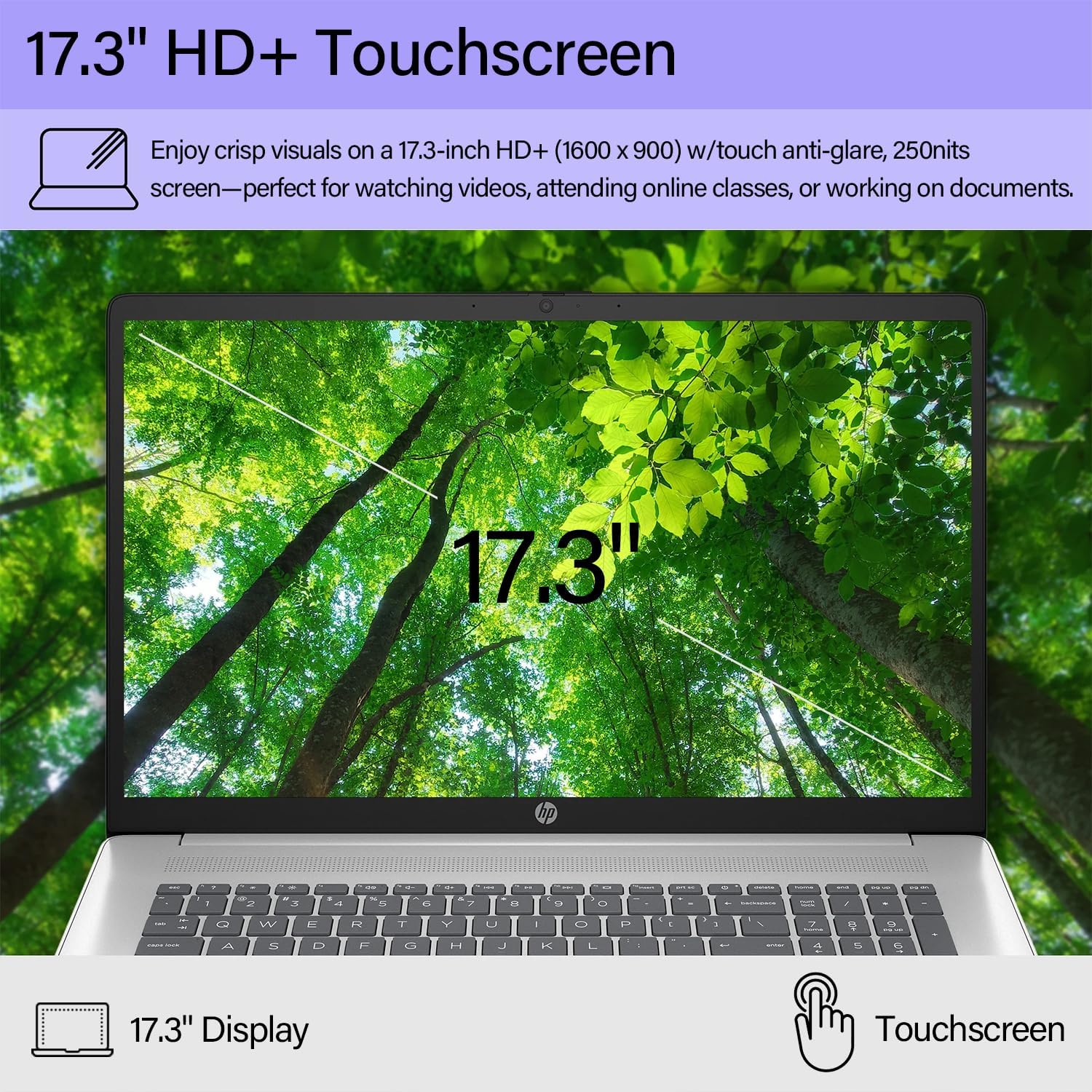 HP 17 Business Laptop, 17.3' HD+ Touchscreen, 8-Cores Intel Core i3-N305 Processor, 8GB Memory, 128GB eMMC, Copilot AI, Webcam, Wi-Fi 6, Windows 11, Silver