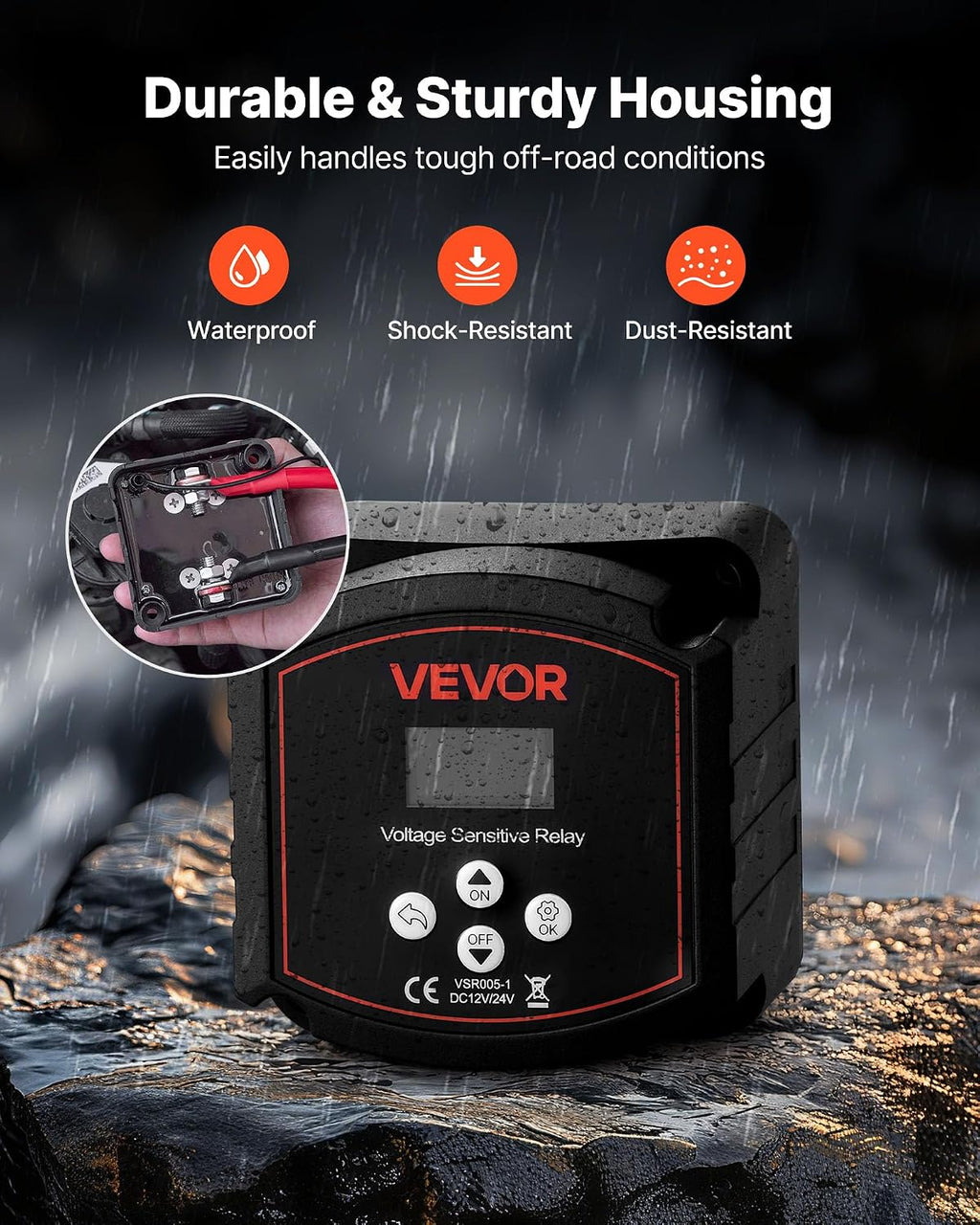 VEVOR Dual Battery Isolator Kit, 12V 300 Amp 20 ft 2AWG, Manual and Automatic VSR Voltage Sensitive Relay with Voltmeter, LCD Screen, Smart Battery Isolator, Compatible with Lithium Batteries, for UTV
