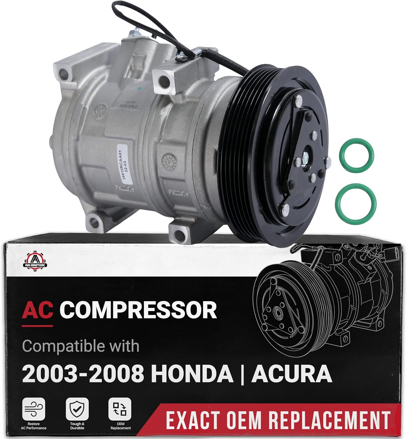 Automotive AC Compressor - Compatible with Acura & Honda Vehicles - MDX, TL, Accord, Odyssey, Pilot & Ridgeline - Replaces 38810RCAA01, 10736C, 639318 - HVAC Air Conditioning Compressor