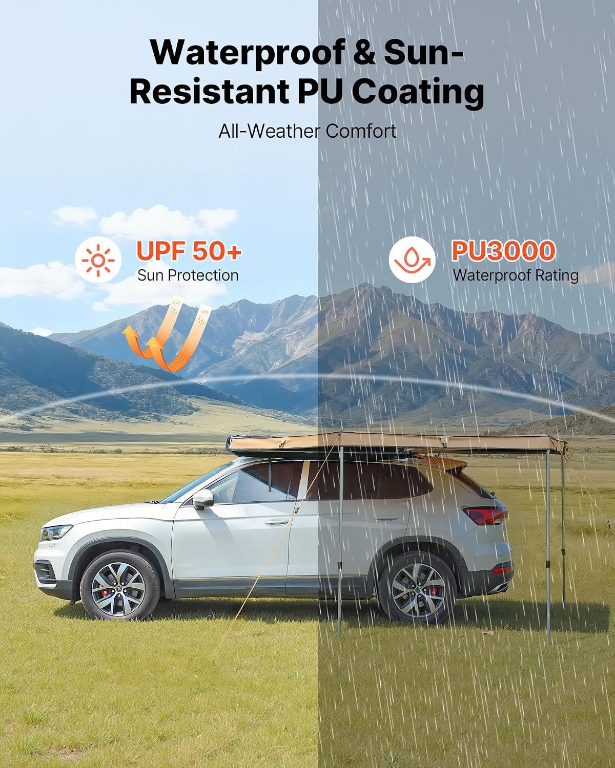 VEVOR 270 Degree Awning, 52 sq.ft Driver Side Vehicle Awning, UV50+ Waterproof Car Side Awnings with Carry Bag, All-Weather Overland Awnings Car Shelter for SUV Van Truck Camping